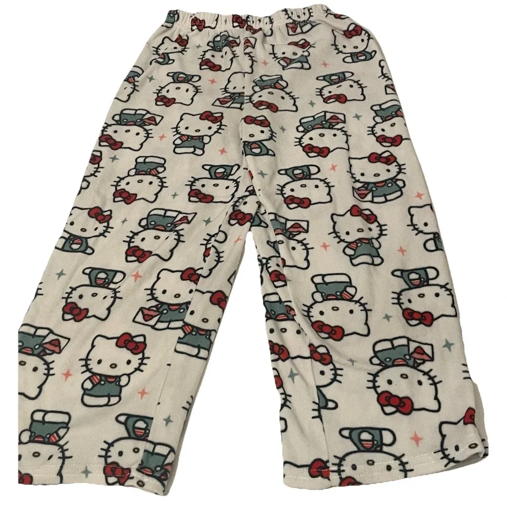 Hello Kitty Girls Pajama Set Size 6 Fleece Pants‎ White Top Sanrio Sleepwear